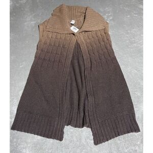 Chicos Cardigan Womens XL‎ Brown Ombre Cable Knit Neutral Sleeveless Wool Cozy